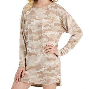 Jenni Women's Soft Long-Sleeve Sleepshirt, Toffee Brown Beige Camouflage